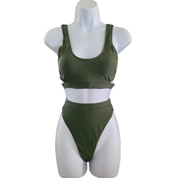 Blooming Jelly Olive Green High Waisted Bikini Size S - Picture 3 of 10